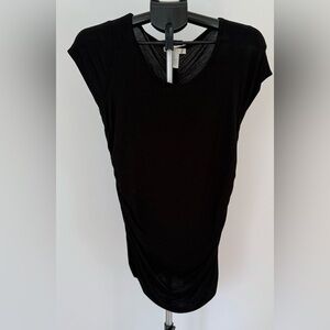 Design History Black Cap Sleeve Ruched T-Shirt | Size Medium | Flattering Fit